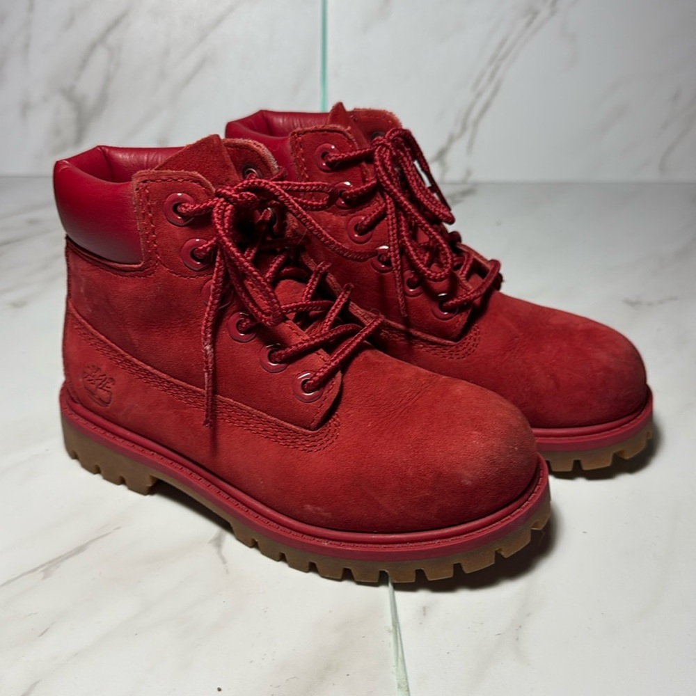 Timberland Boys size 10 Premium Red  Suade Leather boots.